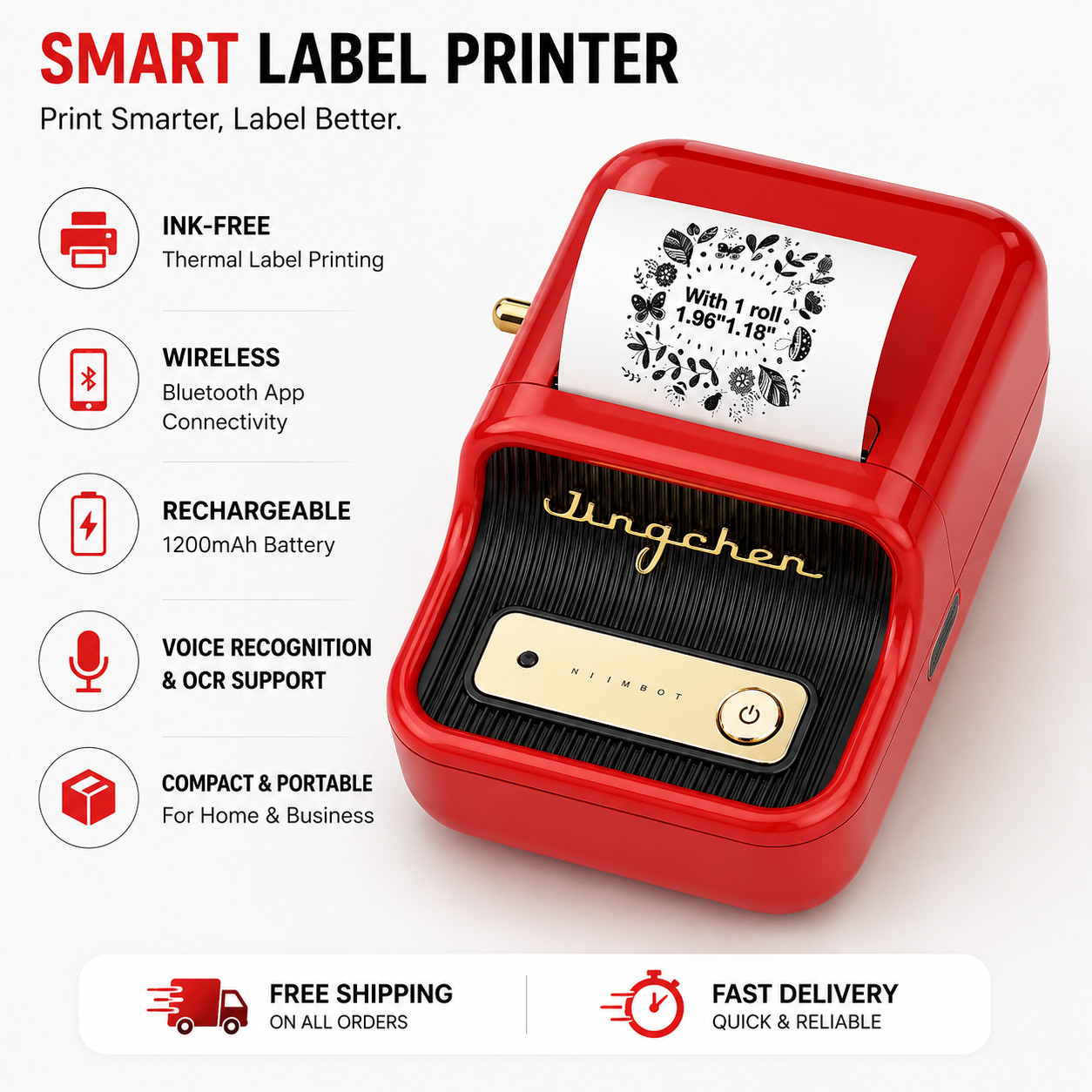 AUSHA B21 Bluetooth Thermal Label Printer Wireless 2-Inch Rechargeable Portable