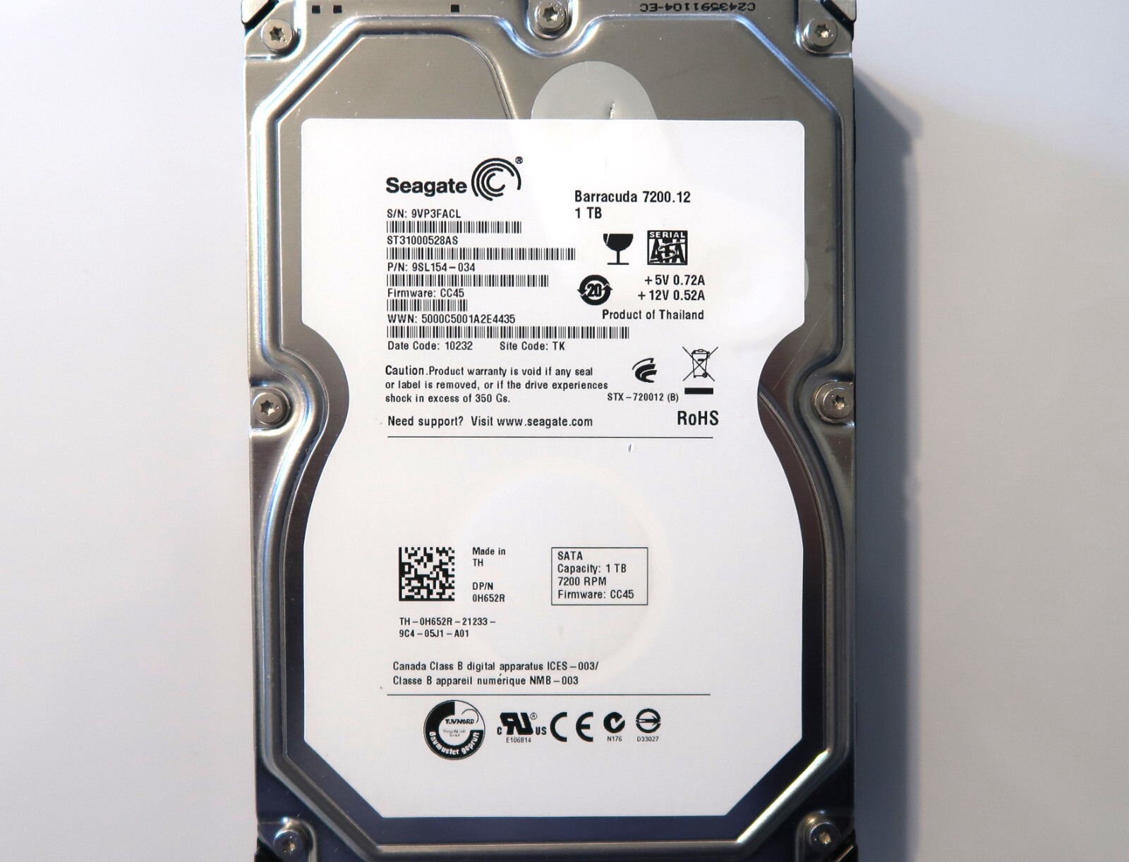 Seagate ST31000528AS 9SL154-034 CC45 (9VP) TK Thailand 1.0TB 3.5" Sata HDD 10232