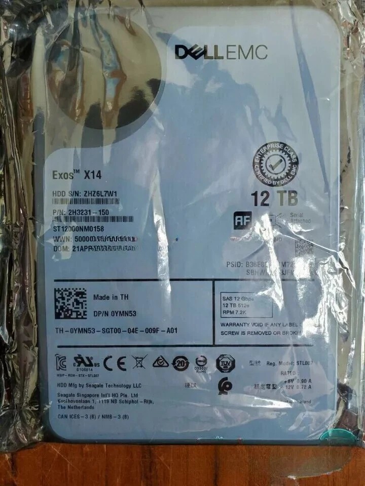 YMN53 0YMN53 for Dell ST12000NM0158 Exos X14 12TB 7.2K 12G 3.5" SAS Hard Drive 