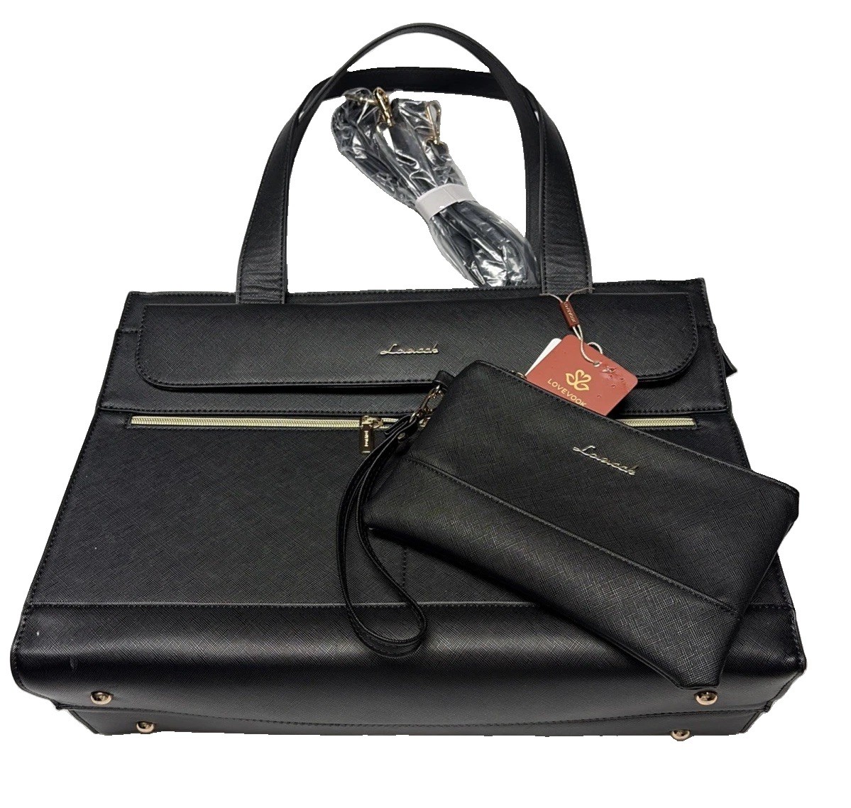 LOVEVOOK NWT BLACK Laptop Bag 17  inch Waterproof Work Tote Bag PLUS wallet