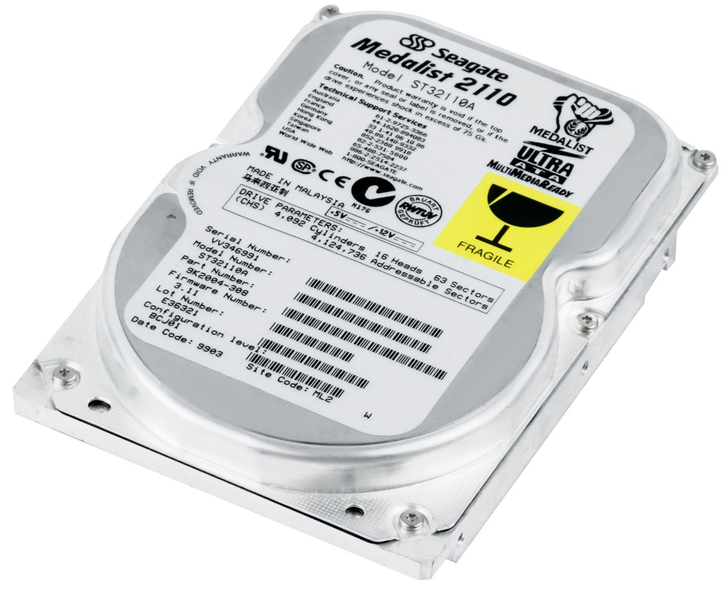 HARD DRIVE SEAGATE MEDALIST 2110 ST32110A 2GB 5.4K 256KB ATA 3.5''