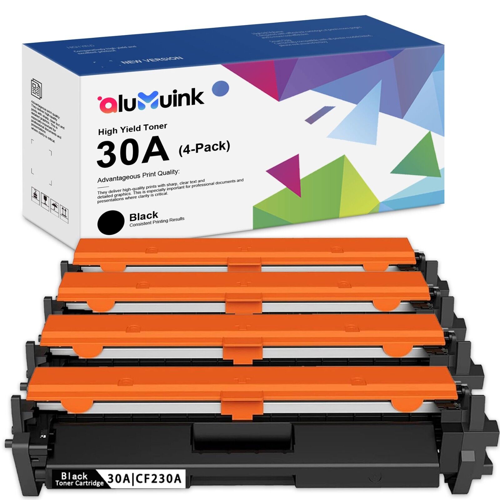 High Yield 30A Black Toner Compatible for HP 30A 30X Toner Pro M203d (4-Pack)