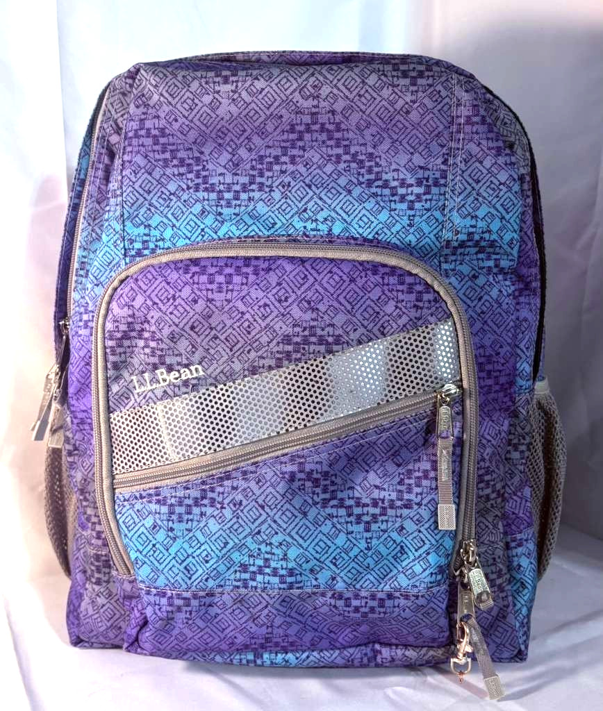LL Bean Deluxe Book Bag Backpack Laptop Sleeve Padded Straps Purple Teal