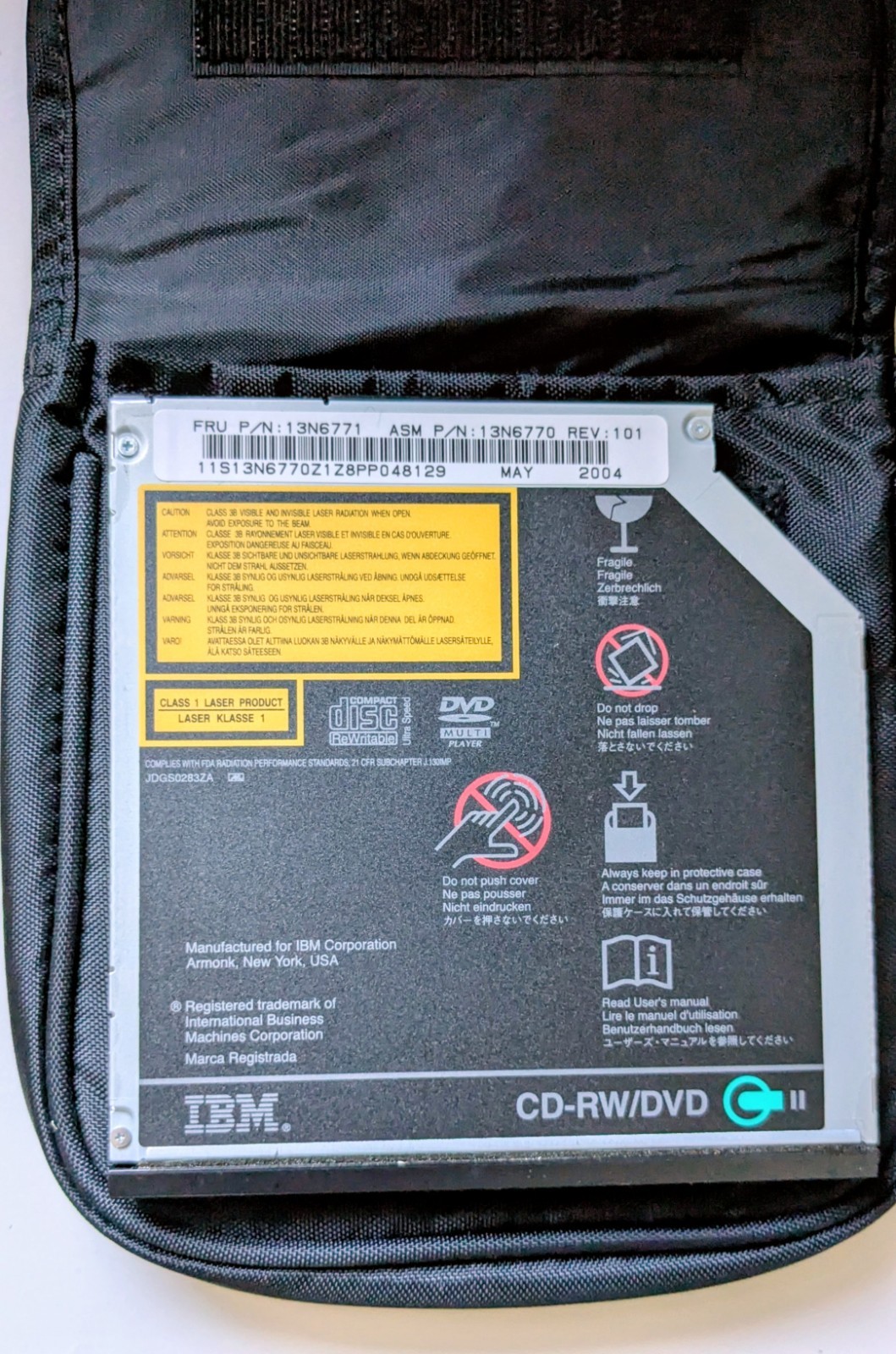 IBM ThinkPad Ultrabay UJDA755y 13N6770 13N6771 CD-RW DVD Player Case