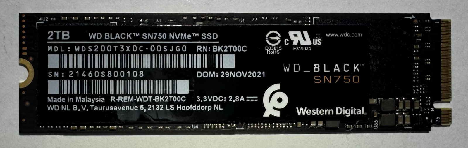 WD Black SN750 2TB NVMe PCIe3.0 M.2 2280 Internal SSD WDBRPG0020BNC New