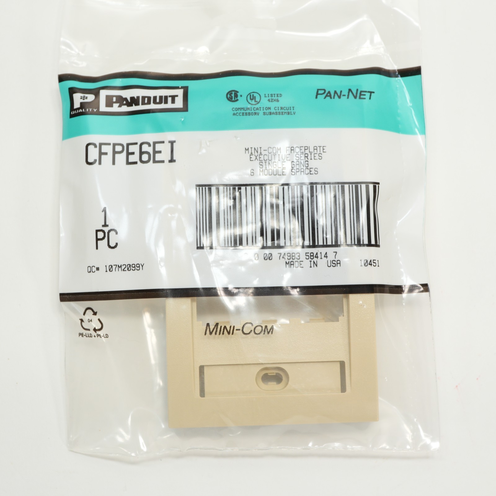 QTY: 14 Panduit CFPE6EI Mini-Com Faceplate Single Gang 6 module/ports Elec.Ivory
