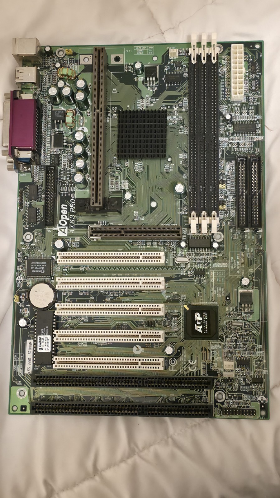 Vintage AOpen AX63 Pro Slot 1 Motherboard ATX VIA Apollo Pro133 TESTED +I/O MINT