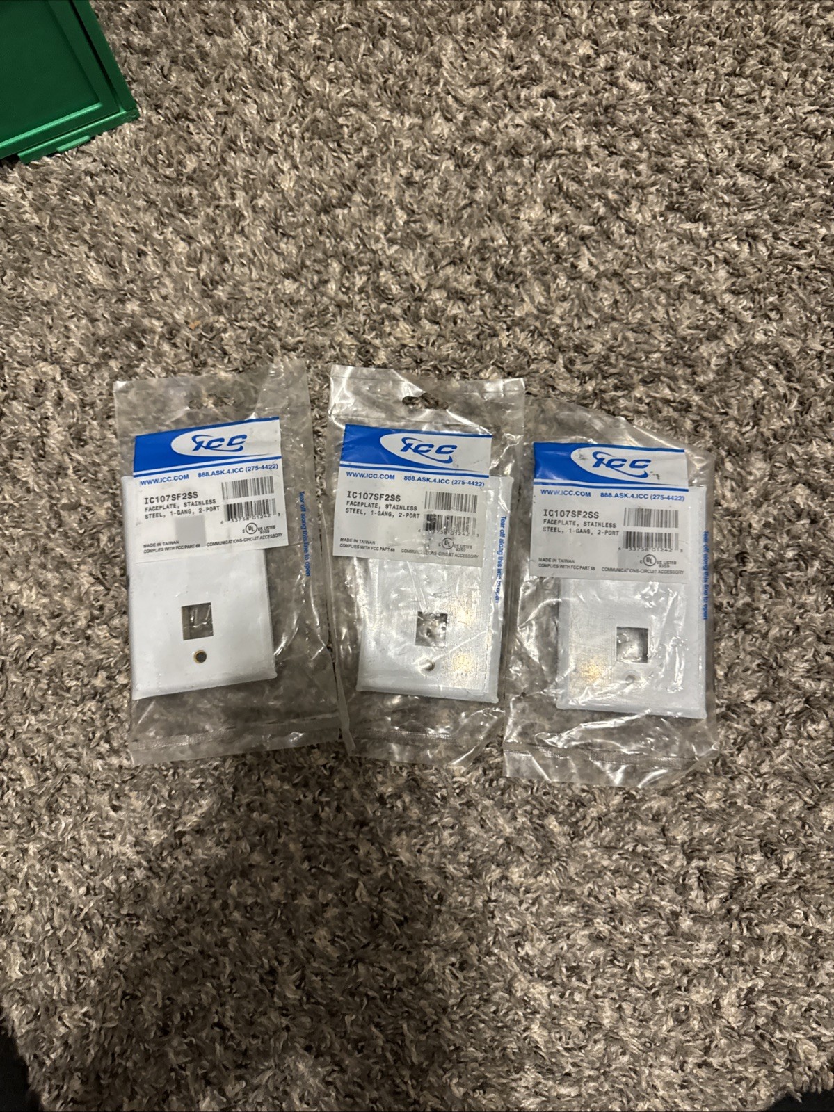 Lot Of 3 ICC Classic Stainless Steel Faceplate w/ 2 Ports for EZ/HD Single