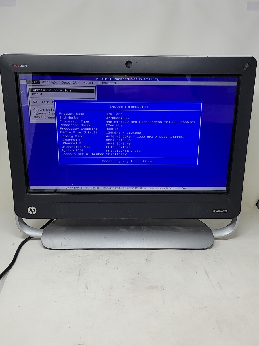 HP touchsmart 320 QP788AA#ABA AIO AMD A4-3400 4GB SEE NOTES