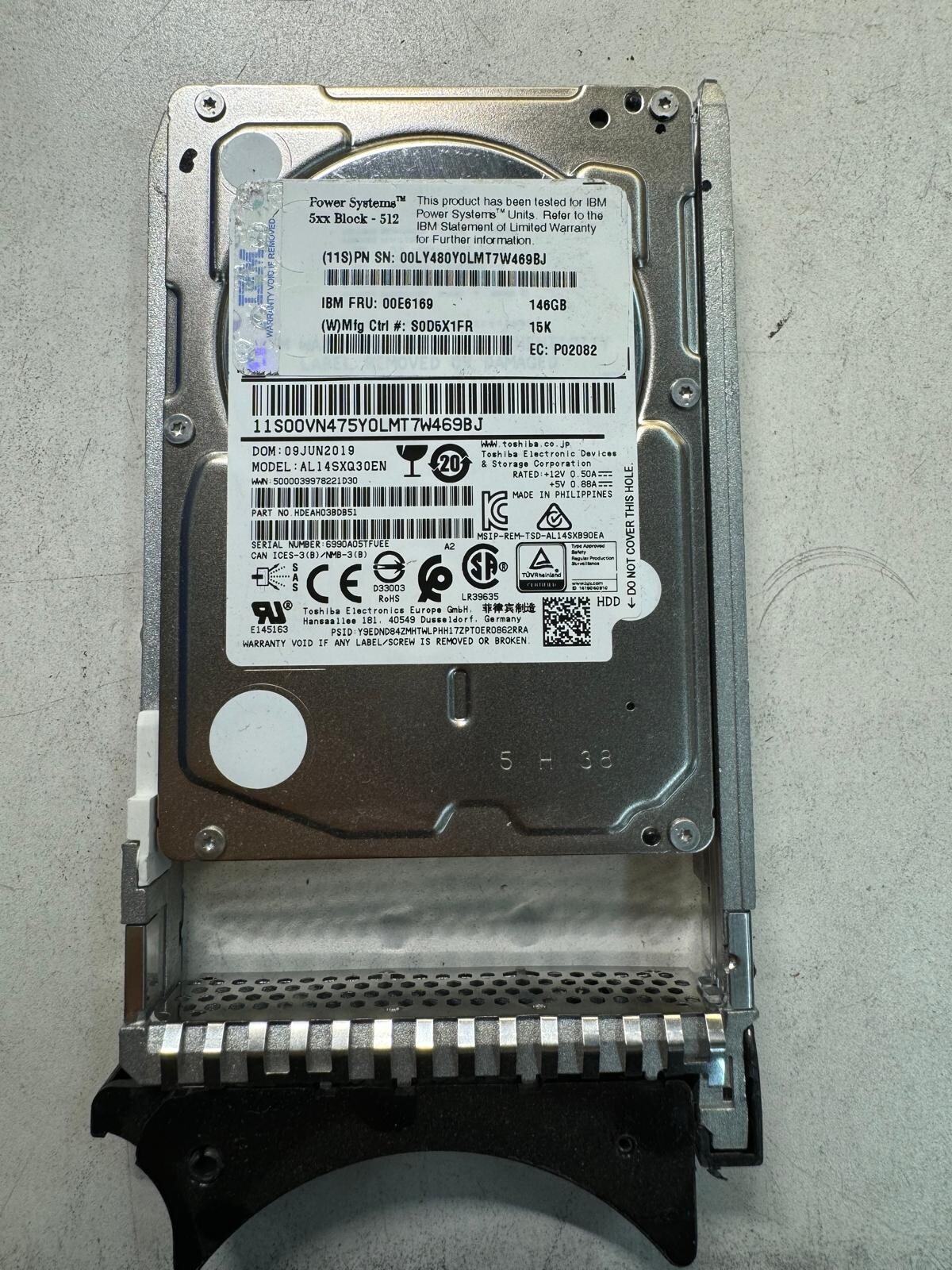 IBM 00E6169 00LY480 146GB 15K RPM 6Gb/s SAS  5xx Block 512 2.5" HDD