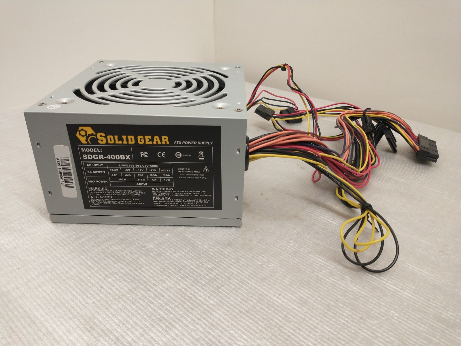 Solid Gear ATX Power Supply SDGR-400BX SATA 400W w/ Cooling Fan - Needs Repair