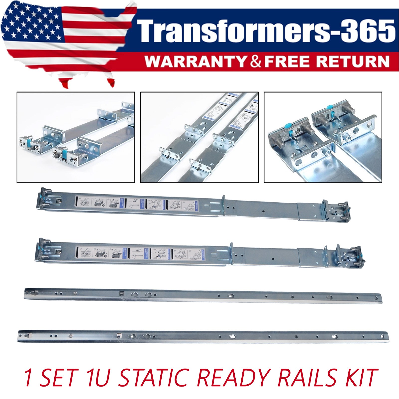 1U Static Rack Rails Kit For Dell PowerEdge R420 R620 R630 R440 R640 053D7M
