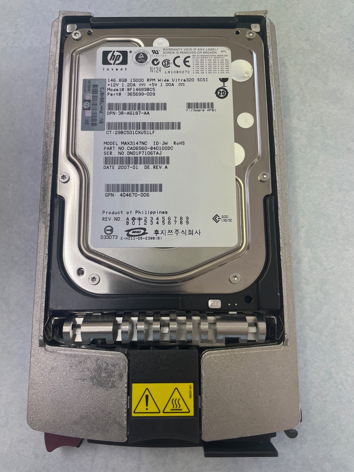 347708-B22,404712-001,347779-001 HP 146GB 15K U320 PLUGGABLE HARD DRIVE