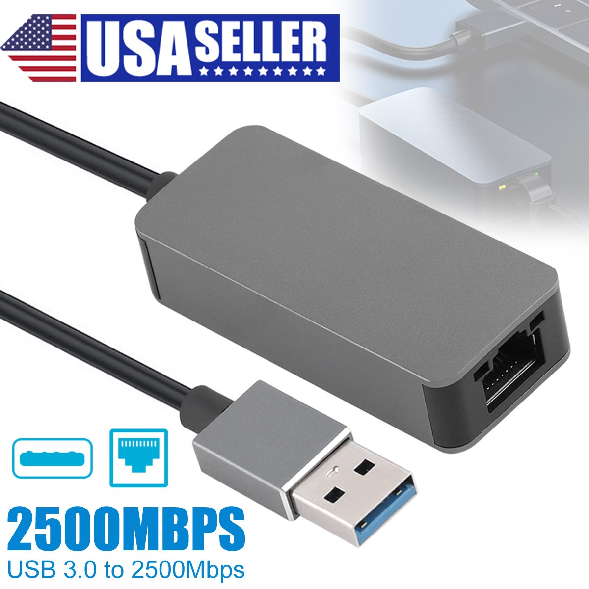 2500Mbps 2.5G USB 3.0 To RJ45 Ethernet Gigabit Lan Network Adapter Converter Hub
