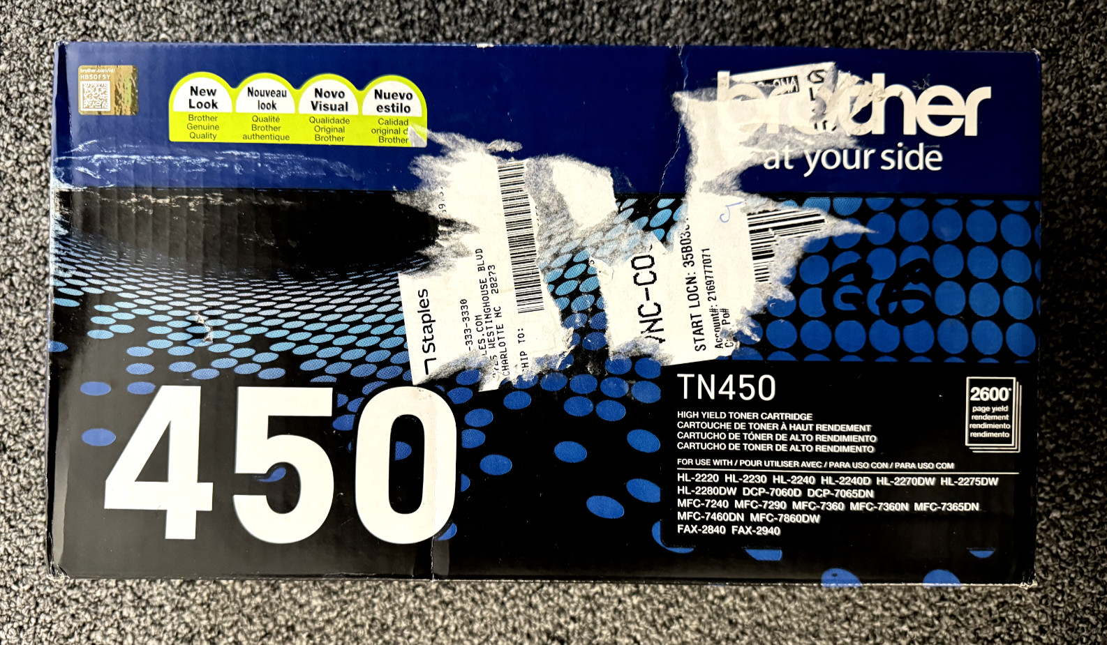 Brother Genuine TN450 High Yield  Black Toner  Cartridge Sealed