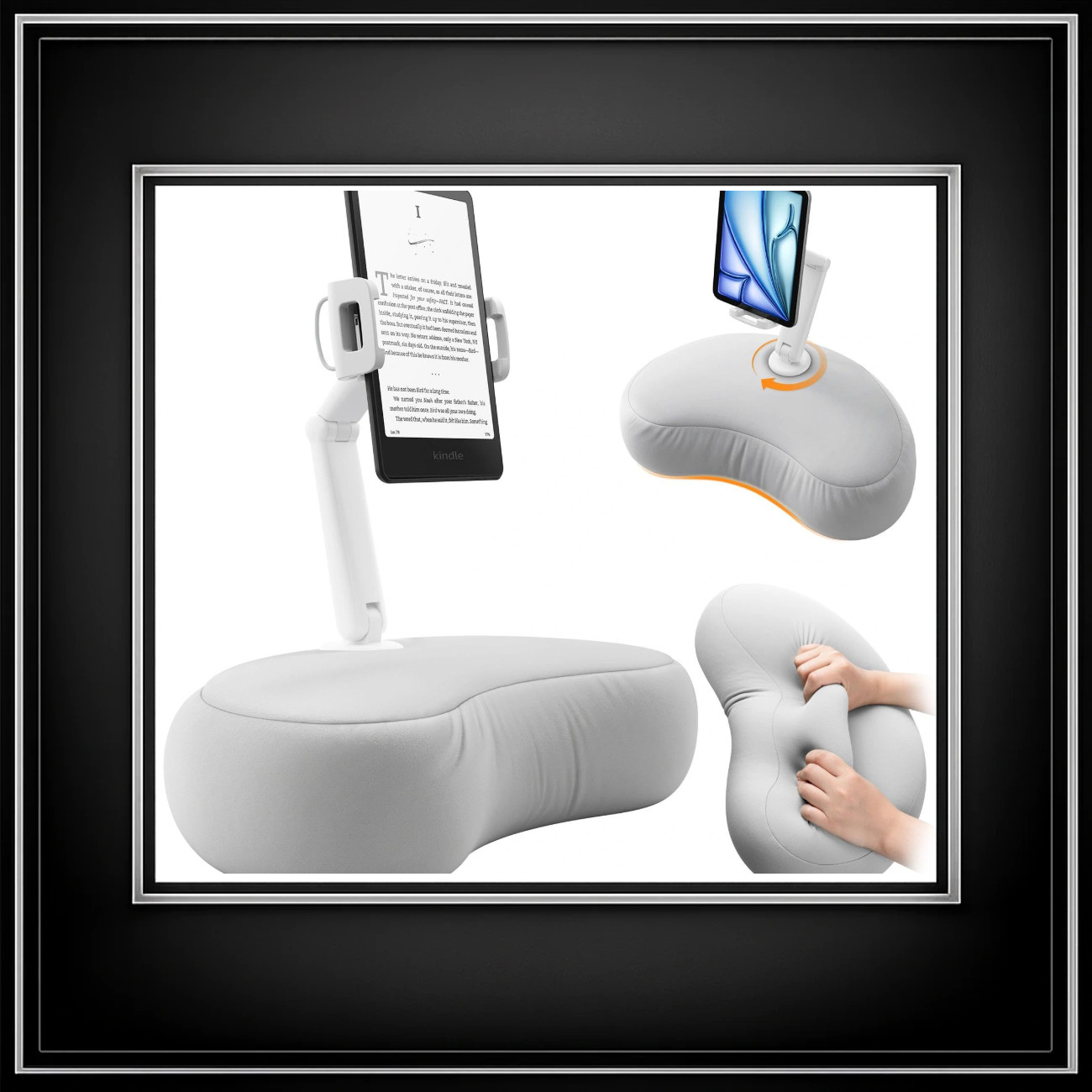 Adjustable Tablet Pillow Stand for Bed – iPad & Kindle Holder, Gray Color