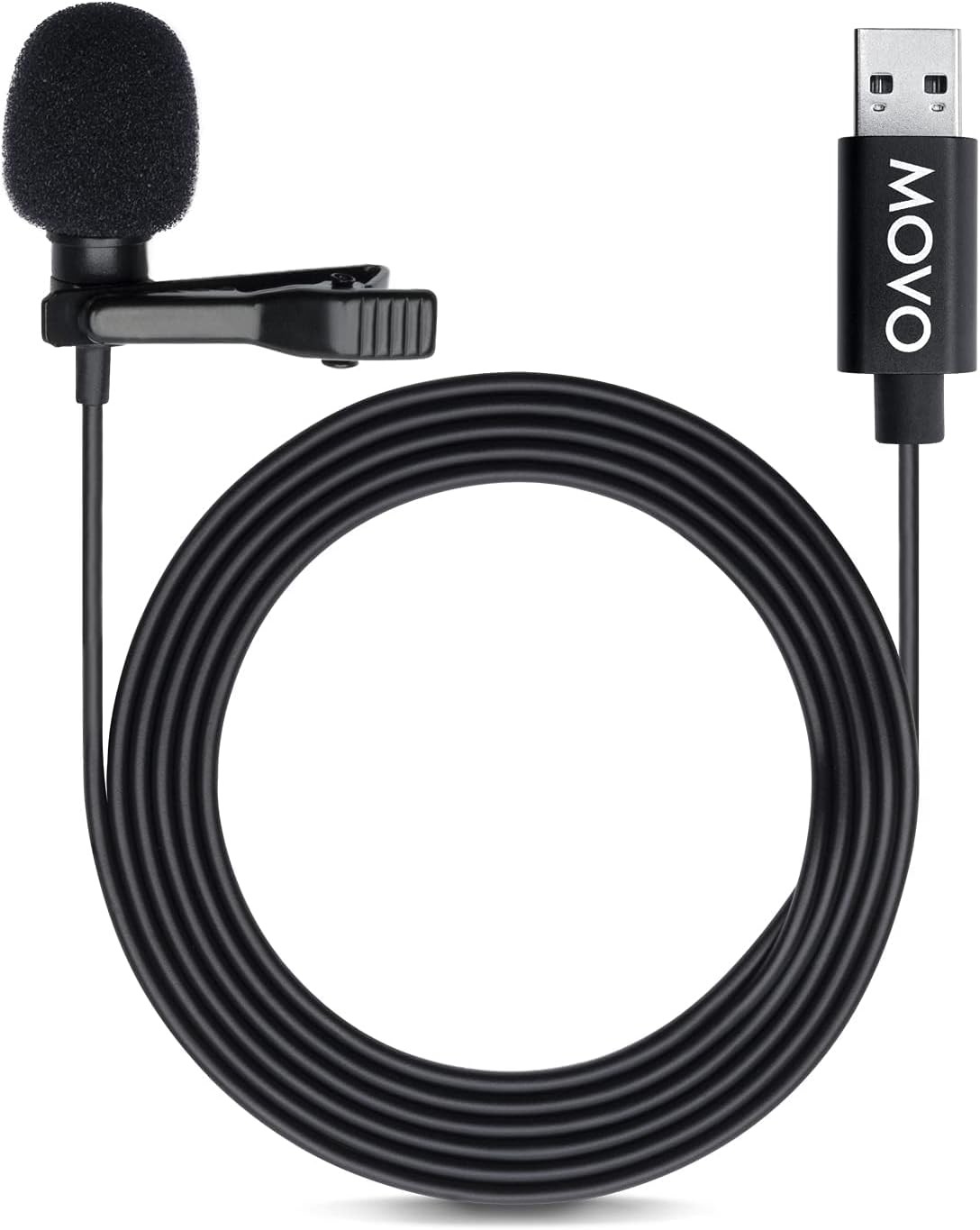 Movo M1 USB Lavalier Lapel Clip-on Omnidirectional Computer Microphone Black 