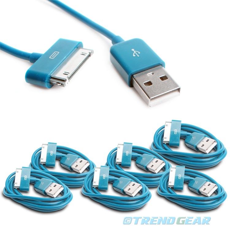 6X 10FT 30PIN USB SYNC DATA POWER CHARGER AQUA BLUE CABLE IPHONE IPOD TOUCH IPAD