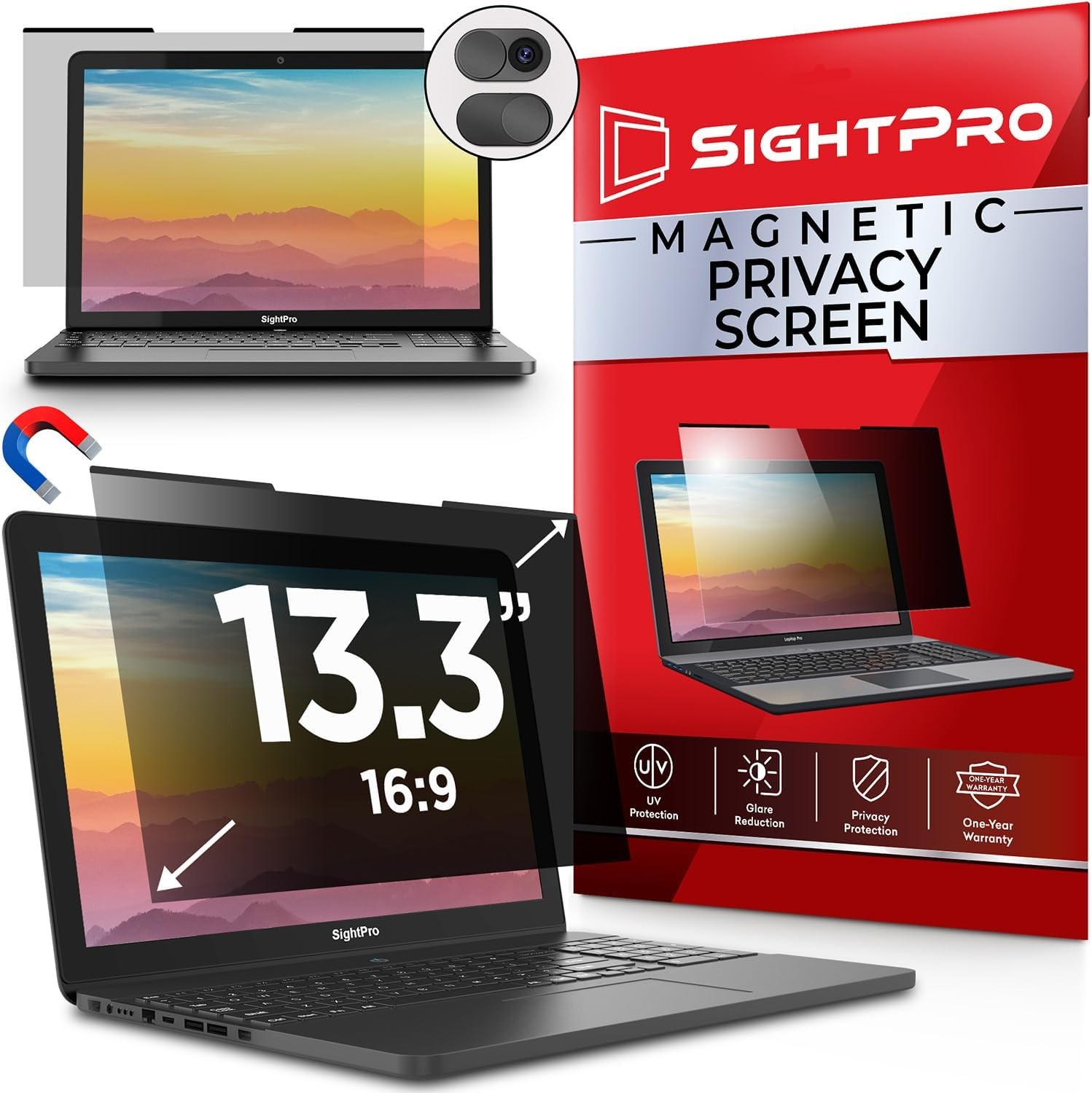 Magnetic Laptop Privacy Screen 13.3 Inch 16:9 - Removable Privacy Filter Shield