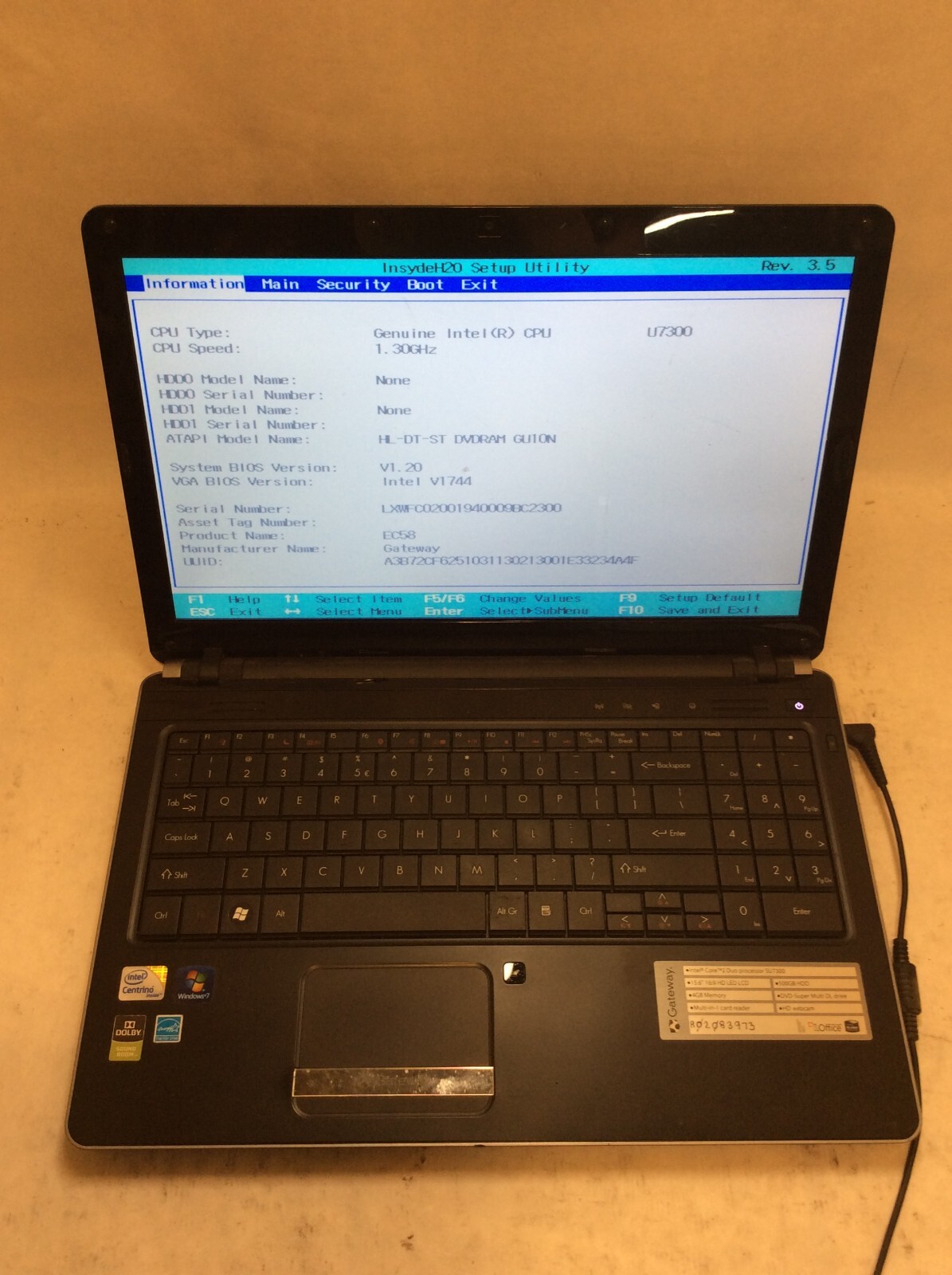 Gateway LL1 Laptop 15" Intel Centrino READ DESCRIPTION -PP