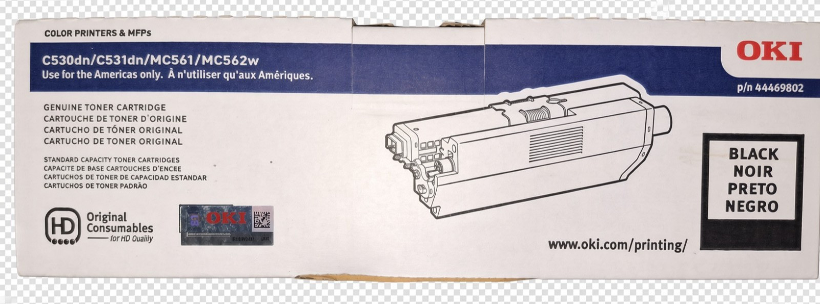 New OKI Black Toner Cartridge 44469802 for C530dn/C531dn/MC561/MC562w