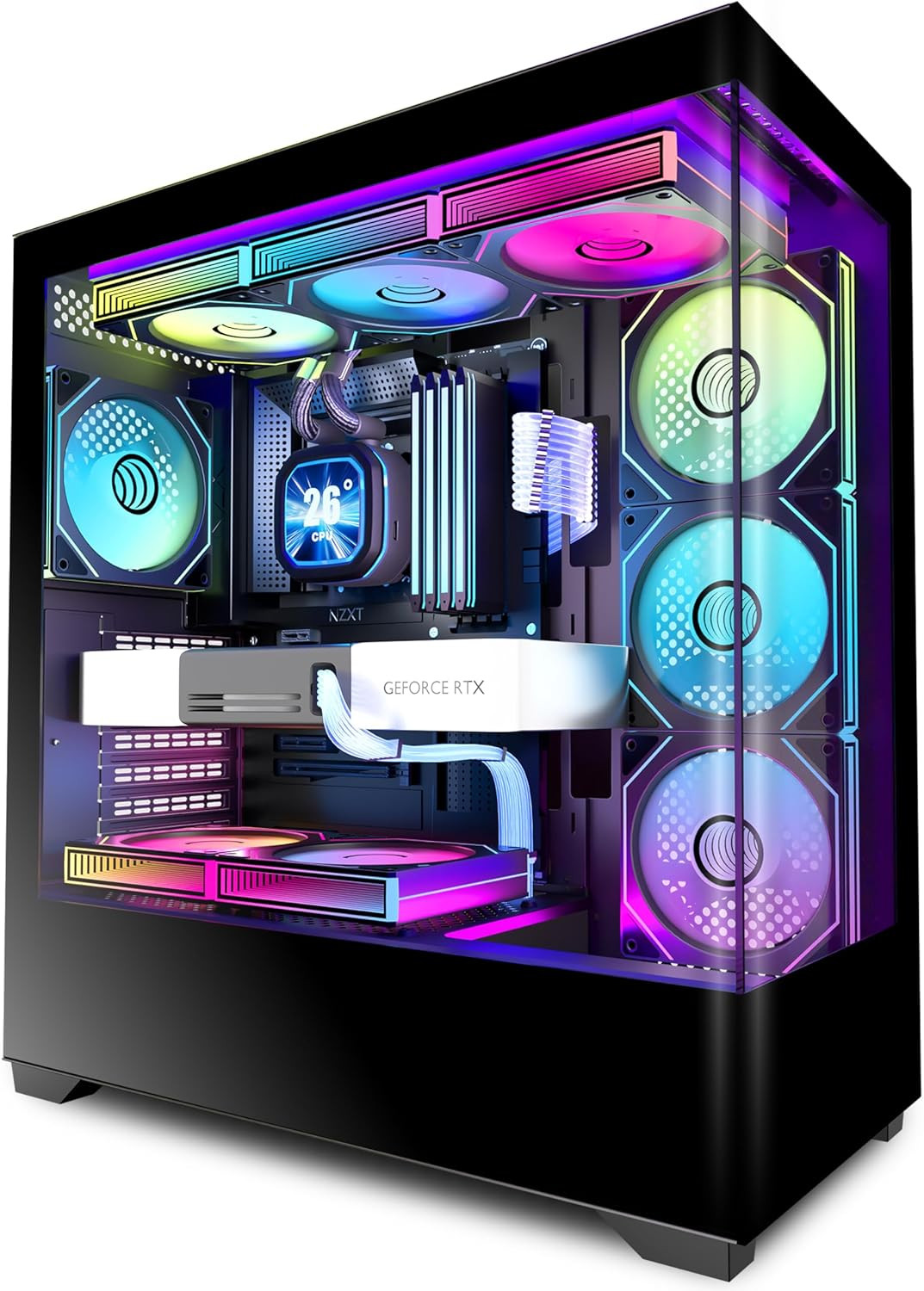PC CASE ATX 7 PWM ARGB Fans Pre-Installed, Type-C Mid Tower Computer Case with F