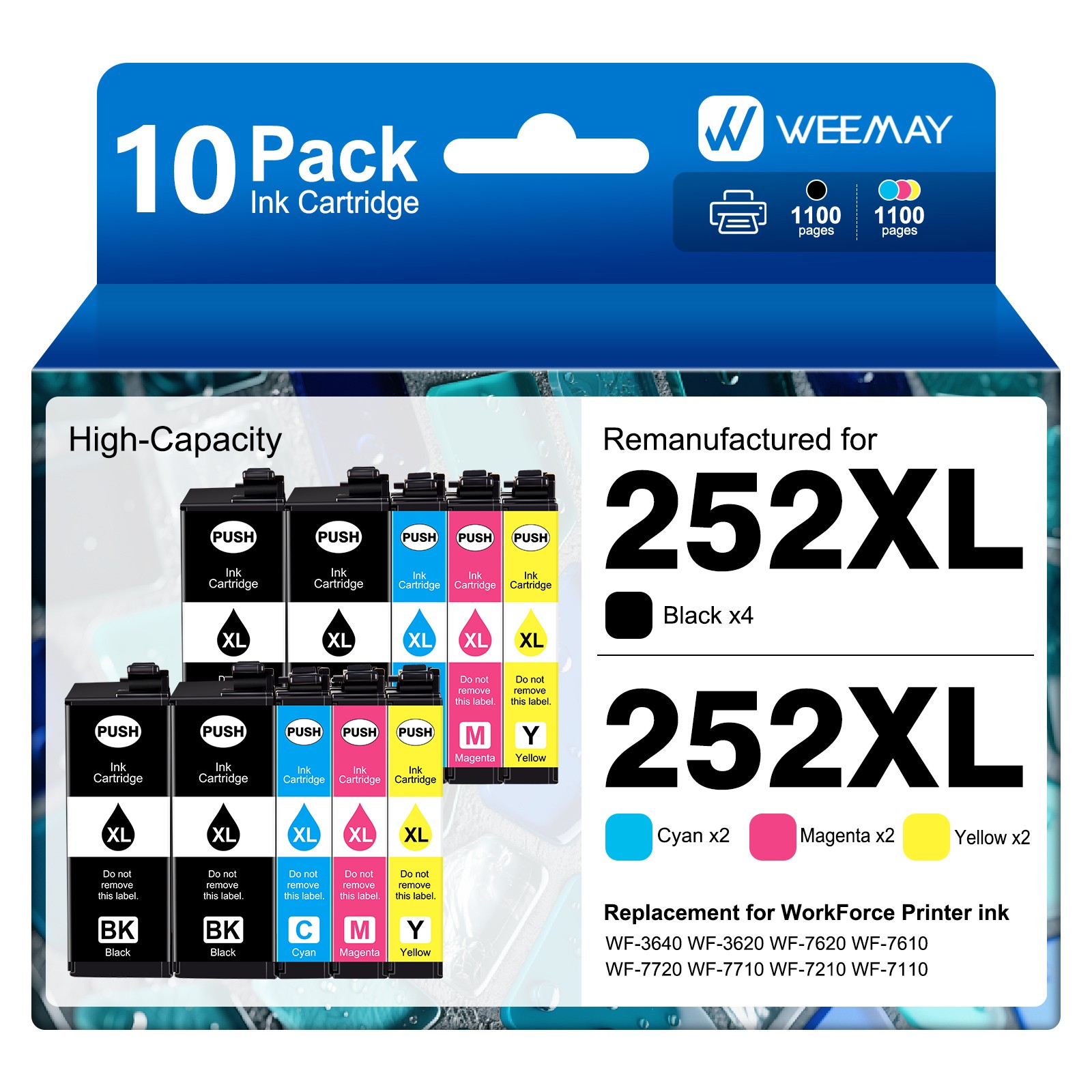 10PK T252XL 252XL Ink Cartridge for Epson WorkForce WF-3620 WF-3640 WF-7110