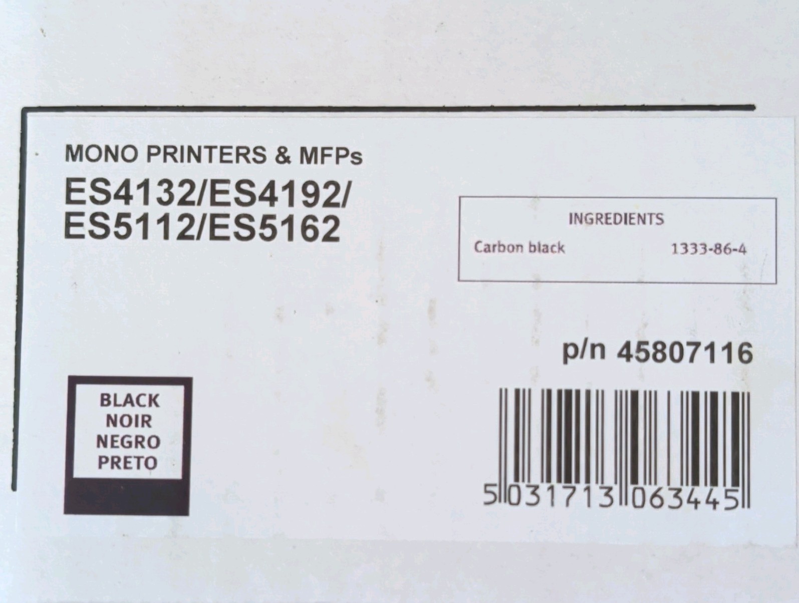OKI Original Black Toner 45807116 for ES4132 ES4192 ES5112 ES5162