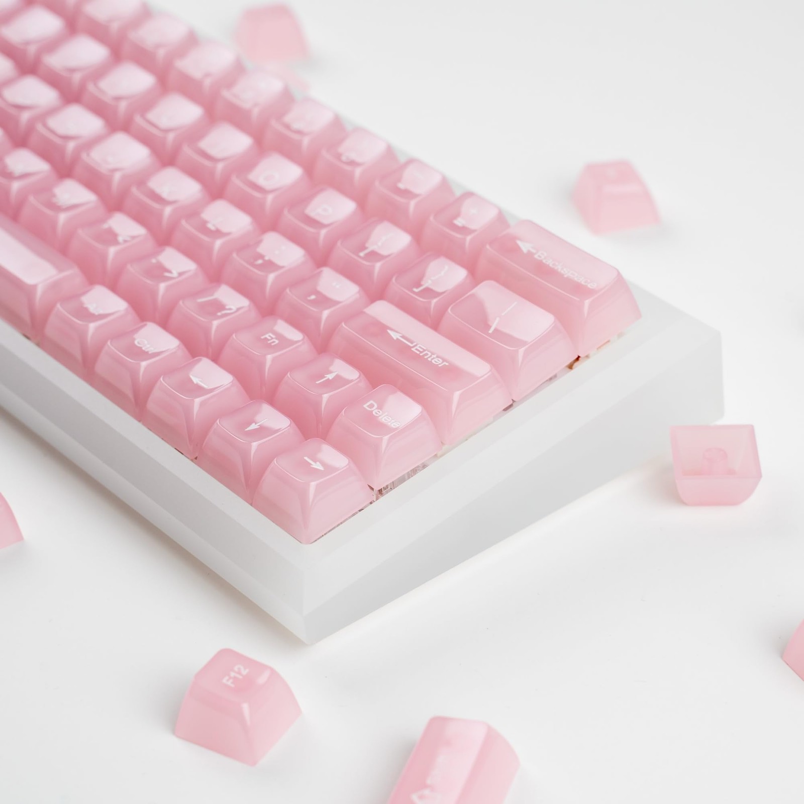Pink Crystal Transparent Jelly MDA Profile Cute Custom Keycaps Fits MX 115 Pcs