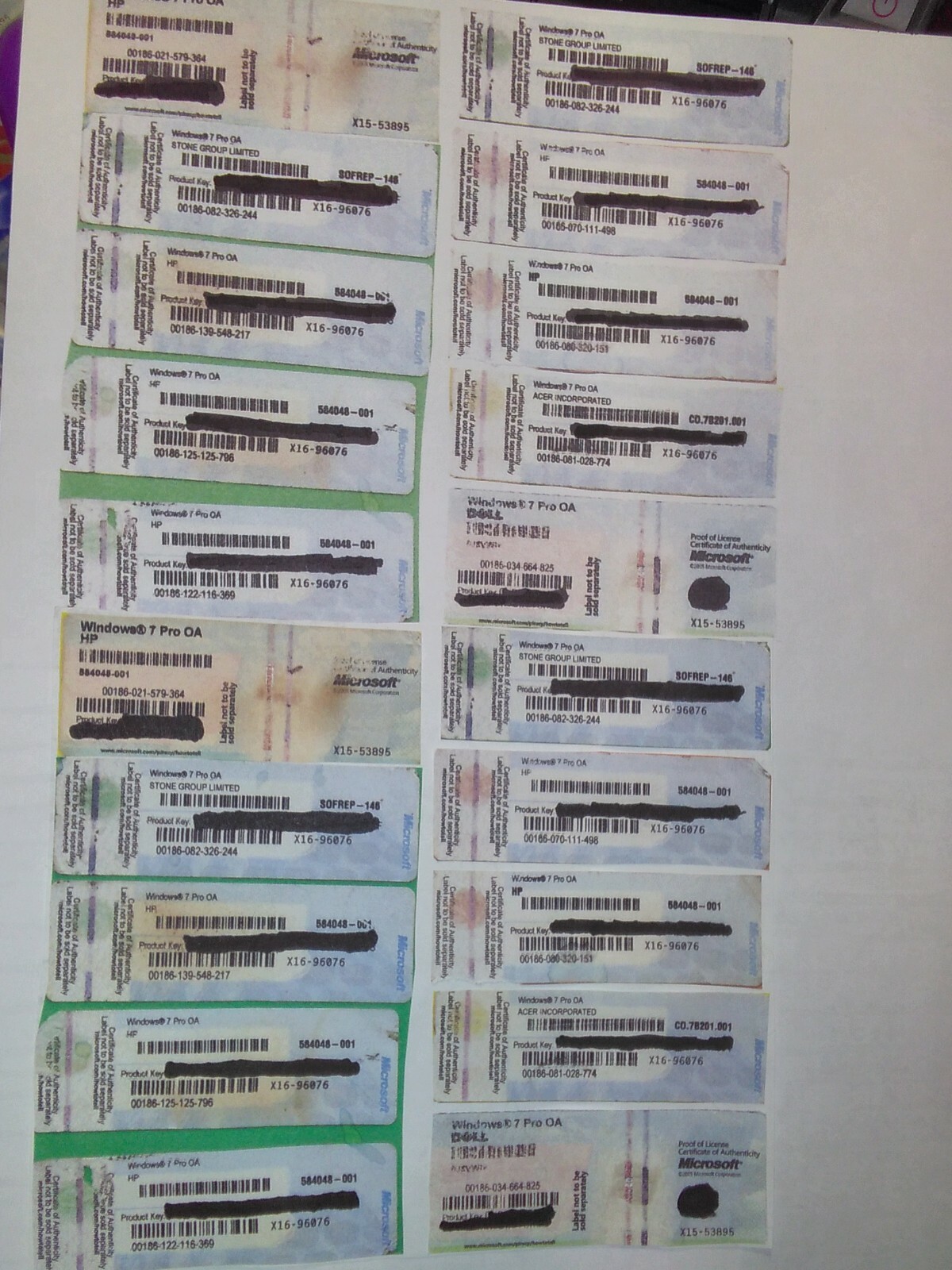 LOT OF 50 STRIPPED WORTHLESS MOTHERBOARDS AND 50 W7 PRO LICENSES 