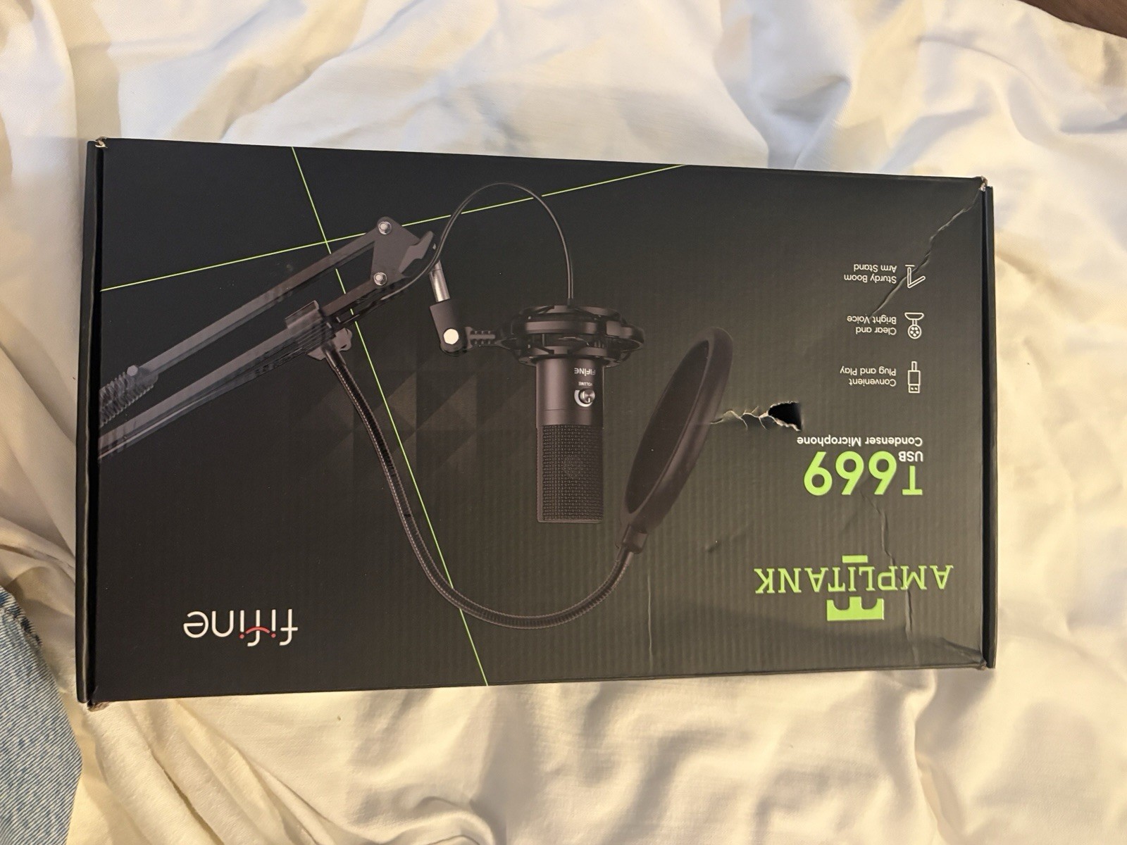Fifine Amplitank T669 USB Condenser Microphone Kit Black w/ Boom Arm & Plug Play