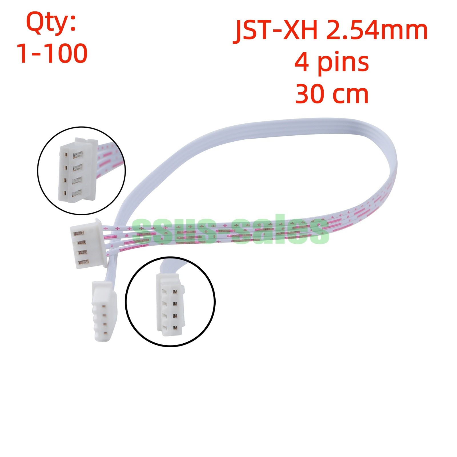 lot 4-pin 2.54mm JST-XH same-orientation female-to-female ribbon cable 30 cm