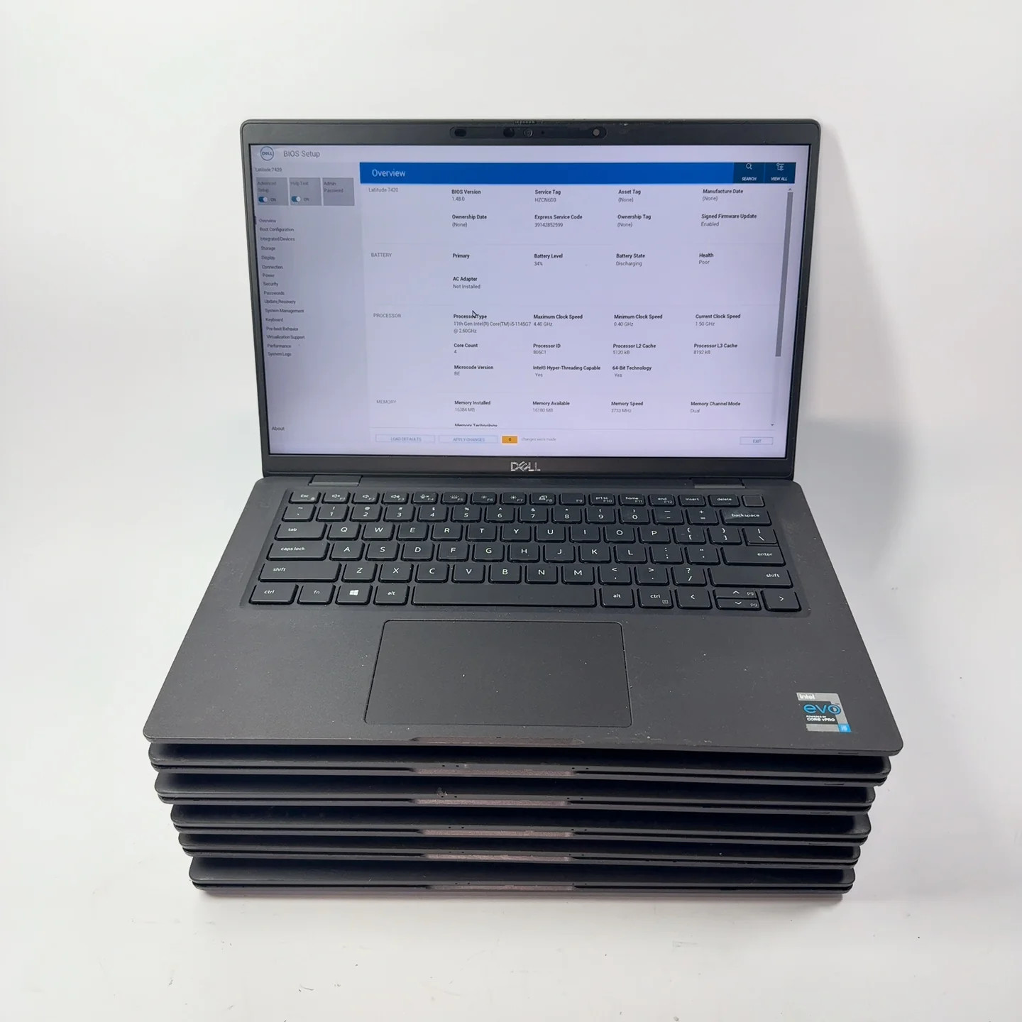 LOT OF 6x Dell 7420 14” FHD Intel i5-1145G7 16GB RAM NO SSD NO OS BATTERY POOR