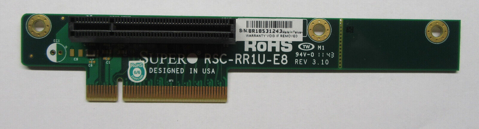 Genuine New OB Supermicro RSC-RR1U-E8 REV 3.10 Riser Card UNCUT