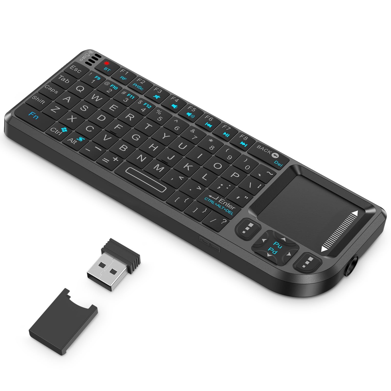 Mini Wireless Keyboard with Touchpad, 2.4G+BT Dual Mode 7-Color Backlit Remot...