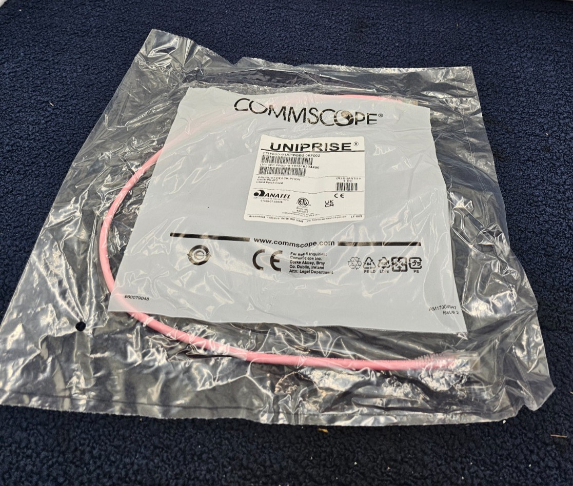 (QTY 5) COMMSCOPE UN6 Patch Cord, 2ft UC1BBB2-0KF002, Cat 6, U/UTP, RJ-45-RJ-45