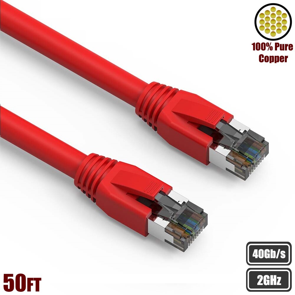 50FT CAT8 RJ45 Network LAN Ethernet Patch Cable S/FTP 2GHz 40Gbps Copper Red