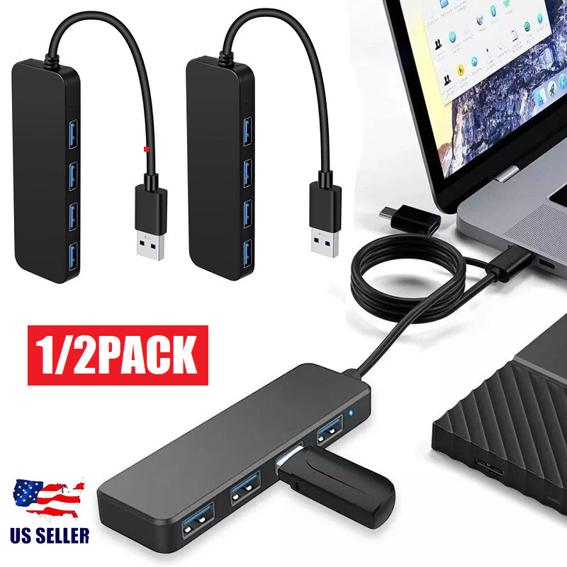 2Pcs USB 3.0 4-Port USB Hub USB Splitter USB Expander for Laptop, Flash Drive US
