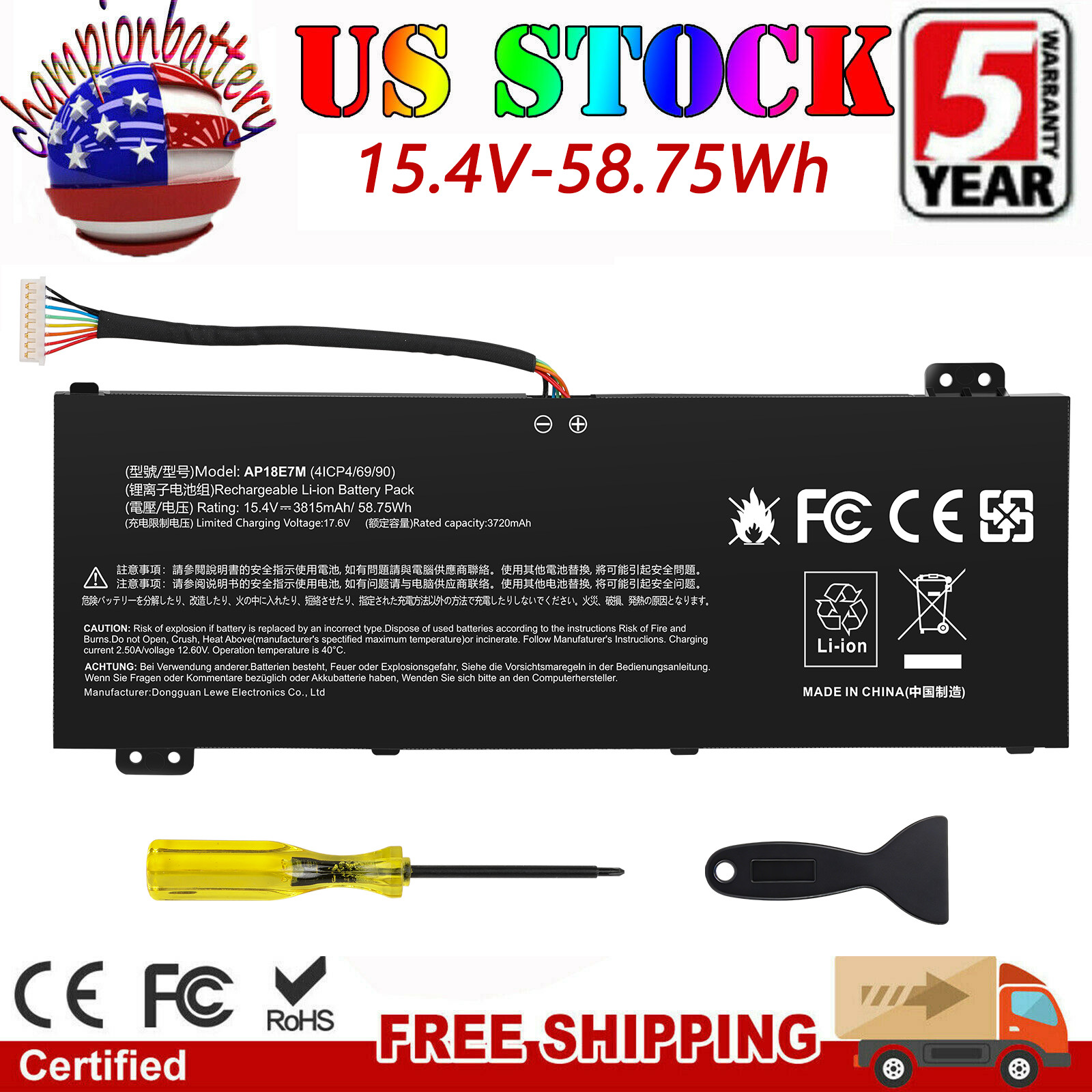 New AP18E7M AP18E8M Battery for Acer Nitro 5 AN515-52 AN515-54 AN515-55 58.75Wh