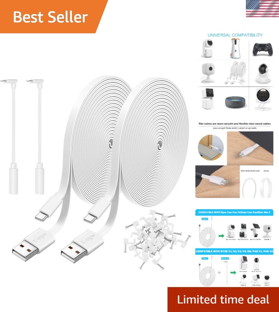 2 Pack 25FT Waterproof Extension Cable for Reliable Indoor/Outdoor Security