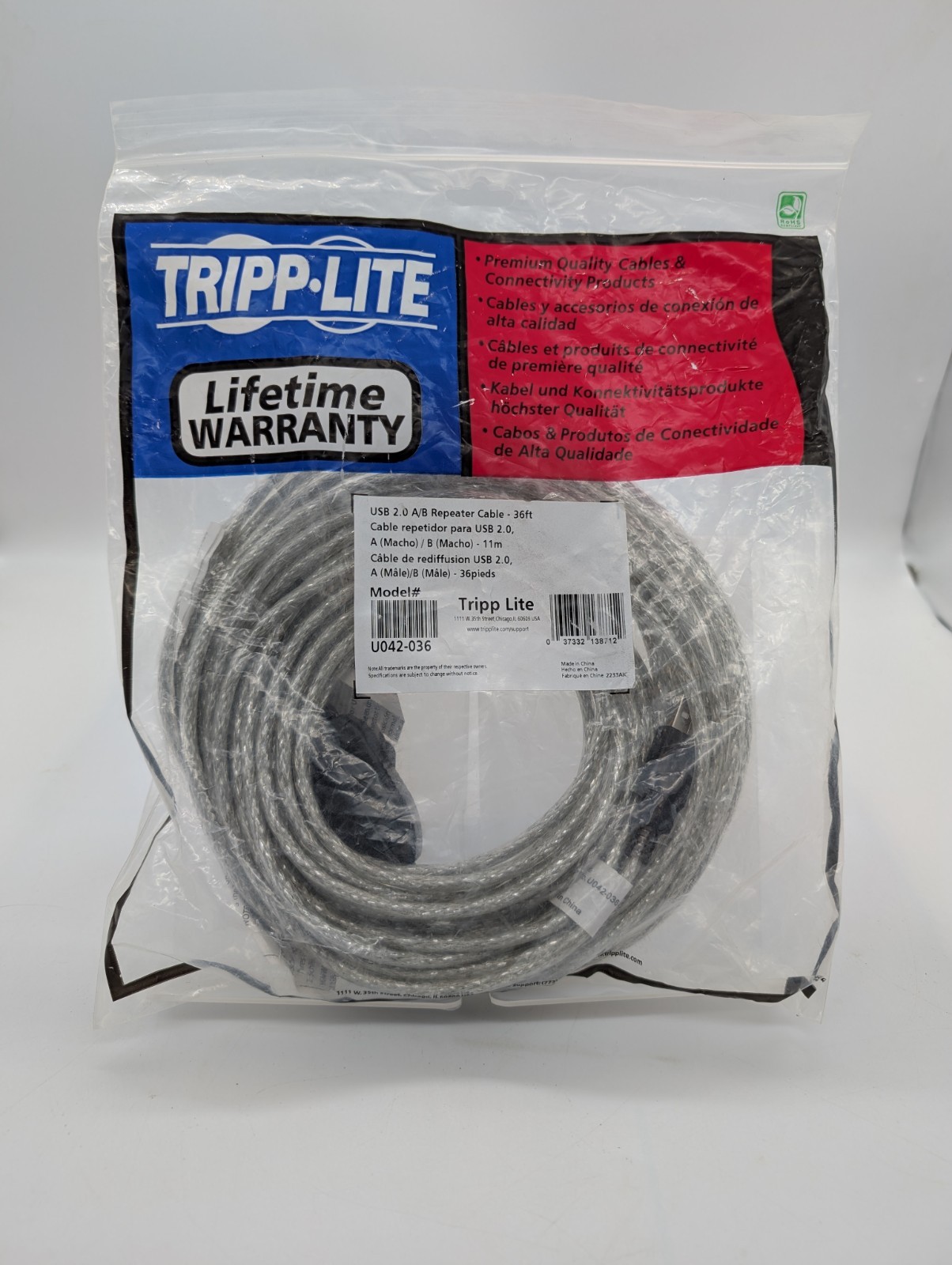 Tripp Lite U042-036 USB2.0 36ft USB 2.0 A/B Repeater Cable High Speed Sealed New