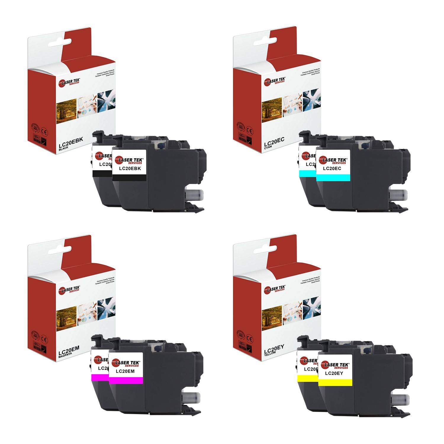 8Pk LTS LC-20E BCMY HY Compatible for Brother MFCJ5920DW J985DW Ink Cartridge