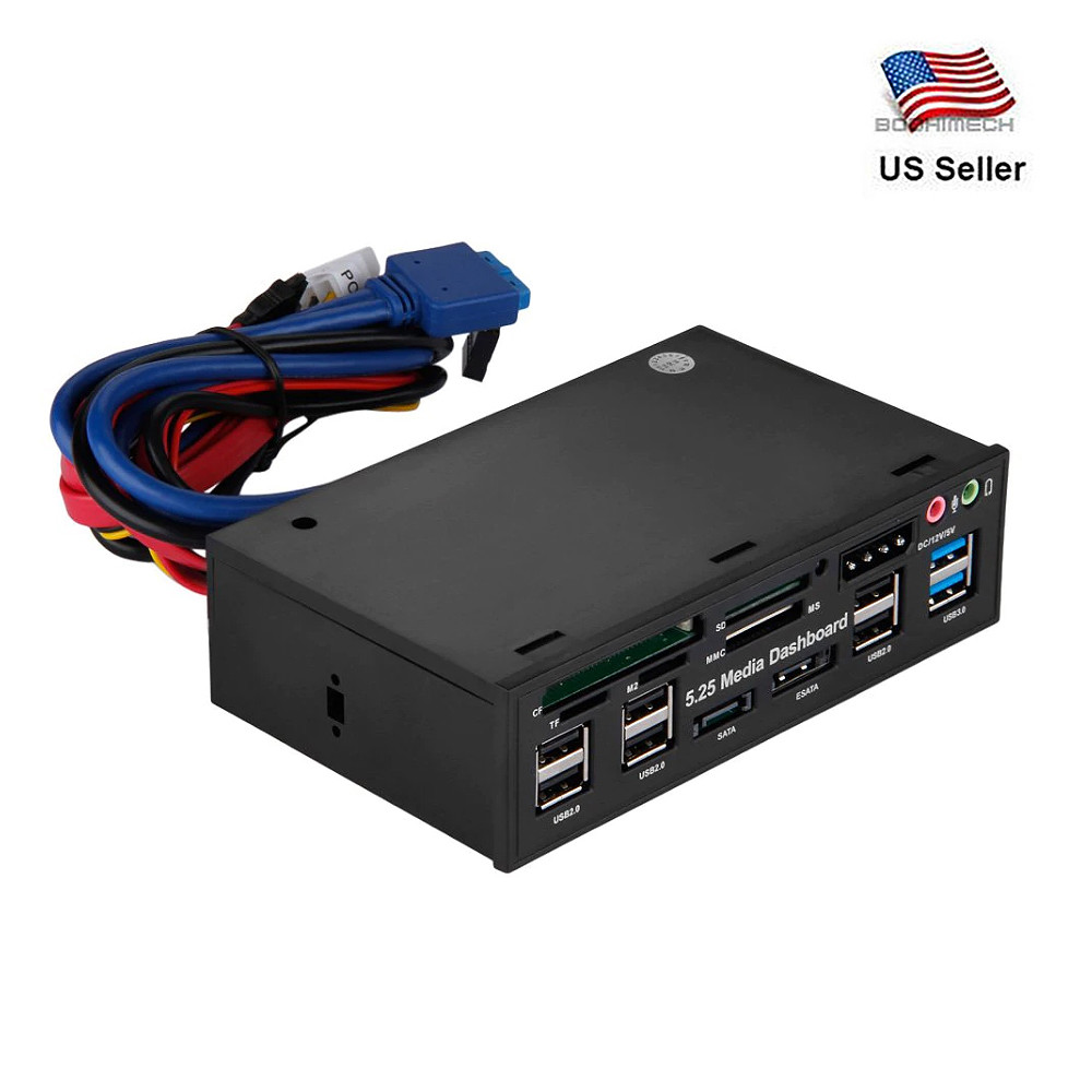 5.25" Media Dashboard Card Mult-Reader USB 2.0 USB 3.0 20 pin e-SATA Front Panel