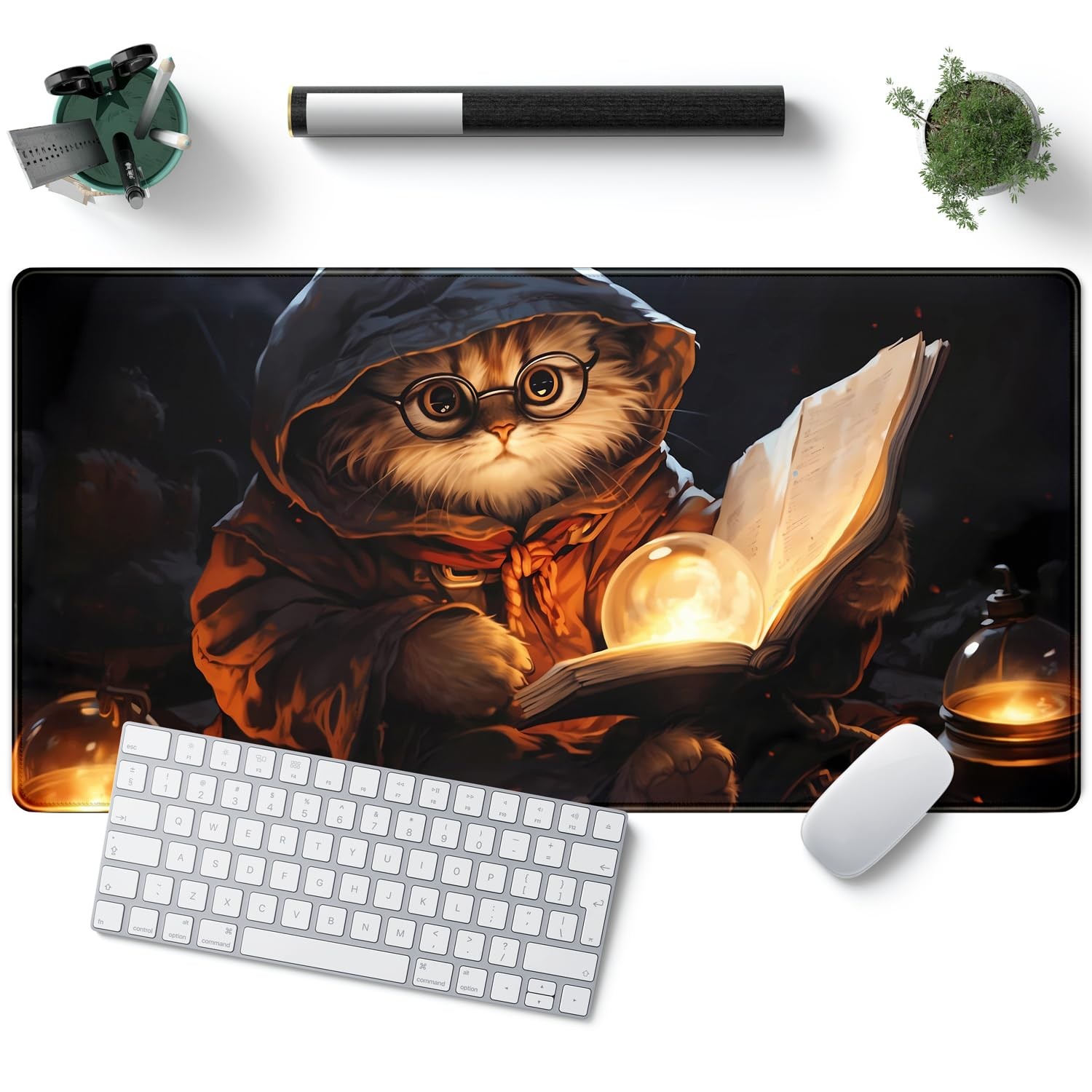 Magical Cat Desk Mouse Mat Black Vintage Desk Pad Playmat for MTG Large Mouse...