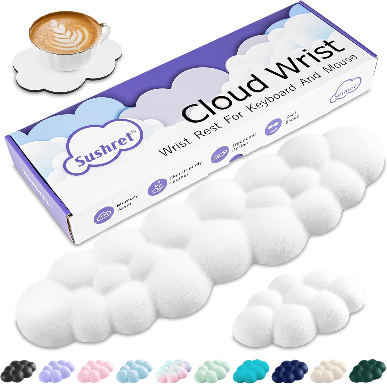 Sushret Cloud Wrist Rest Keyboard, Cloud Keyboard Wrist Pad Set with PU Leather