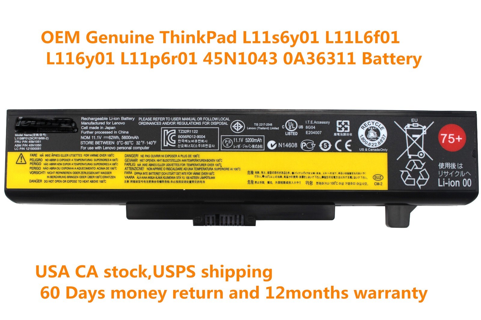 Y480 Battery for Lenovo IdeaPad E430 E430c E431 45N1043 0A36311 L11L6Y01/62WH