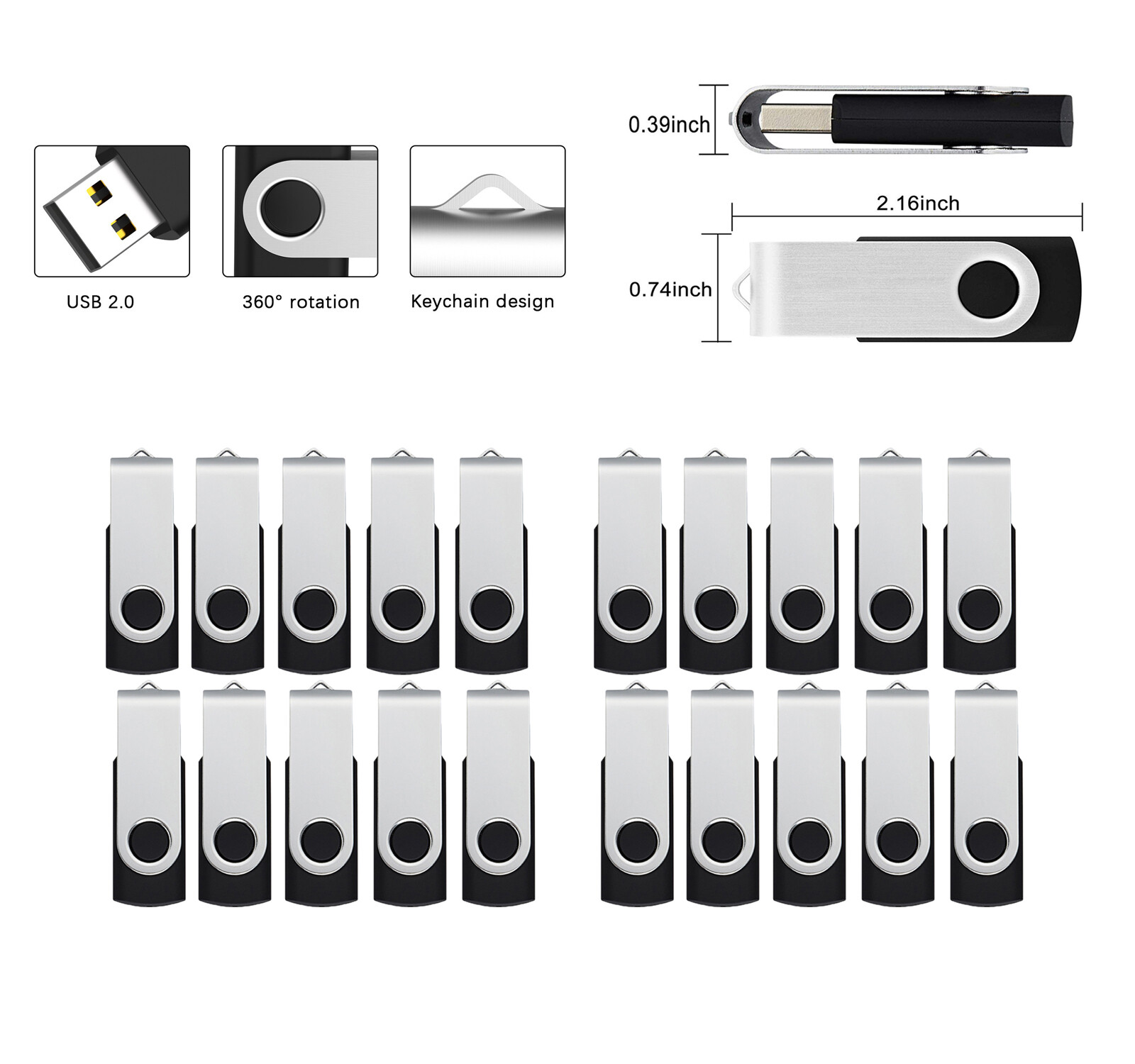 10/20/30/50/100Pack 2GB Memory Stick Swivel USB 2.0 Flash Drive Thumb Drives LOT