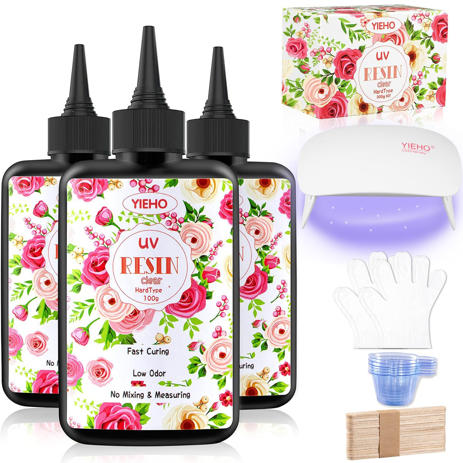 300g UV Resin Kit with Light-Upgraded Crystal Clear Hard UV Curing Premixed Epox
