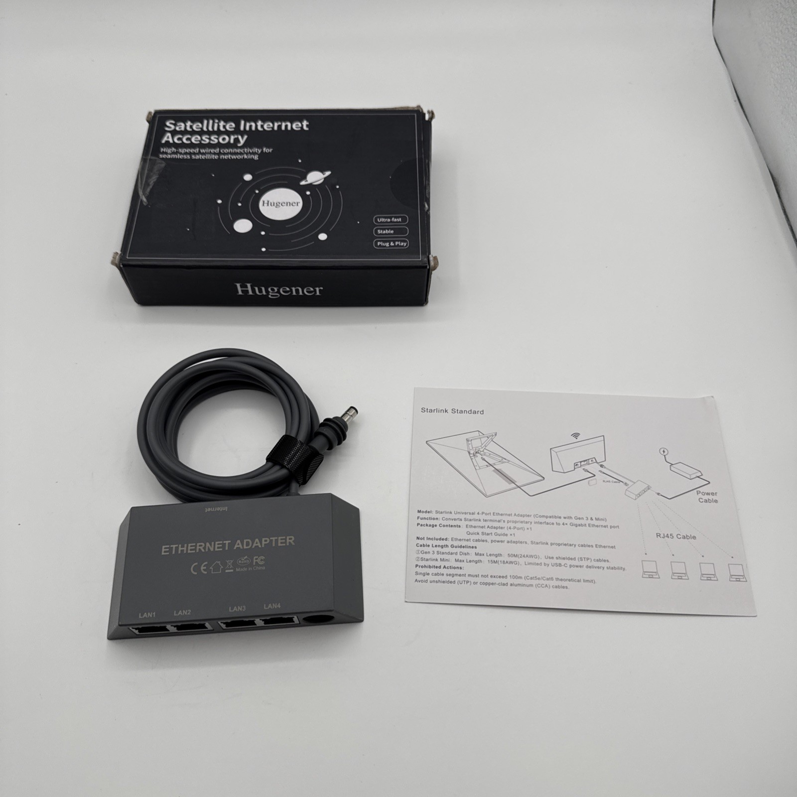 Hugener Starlink Gen 3 Mini Ethernet Adapter 4-Port Gigabit RJ45 Network Hub