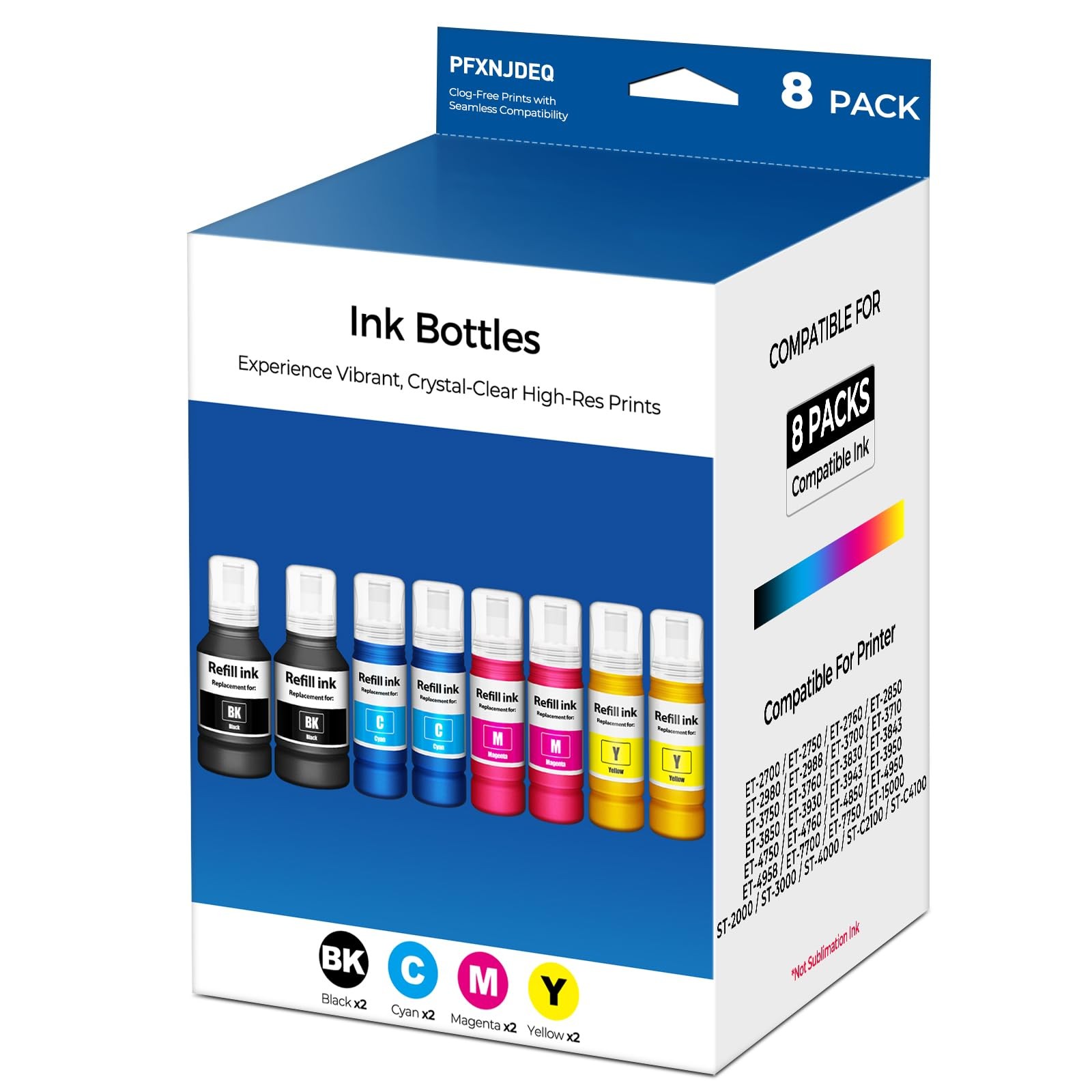 Compatible for EPT502 Ink Refill Bottle 8Pack ET2850 ET3850 ET4850 ET15000 ET...